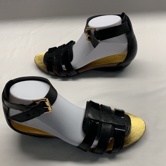 Vince Camuto Lora Leather Ankle Strap Sculpted Heel Sandals Size 10 Black - Picture 3 of 14